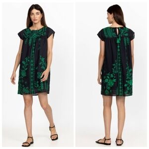 Johnny Was Workshop Willow Petal Sleeve Embroidered Black/Green Tunic Dress XS
